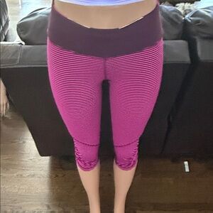 lululemon athletica Pink Striped High-Waist Cropped Leggings